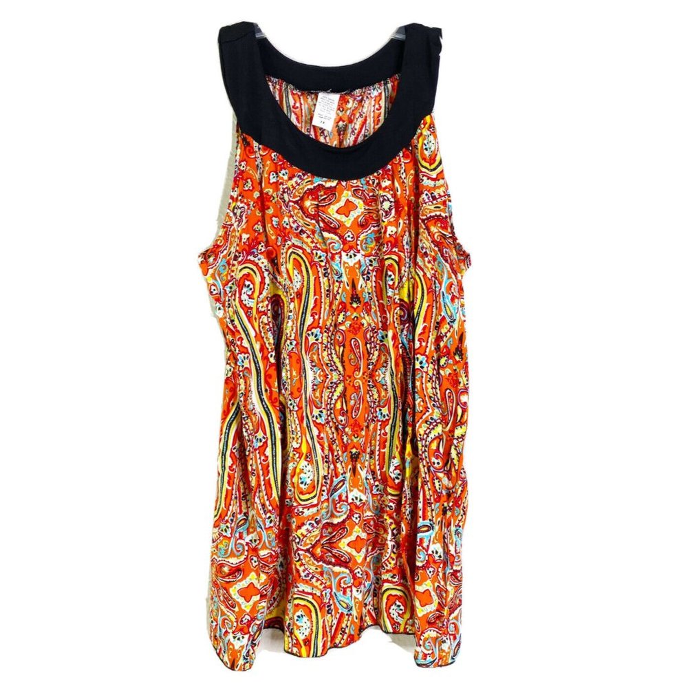 Double Take Women's 2X Plus Sleeveless Orange Print Blouse Top EUC